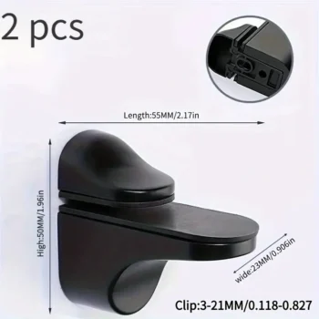 Black Adjustable Zinc Alloy Glass Shelf Bracket Clip