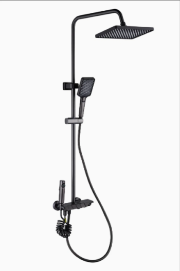 HJ-H046 Square Brass Shower Set with Shelf and Piano Key - Black