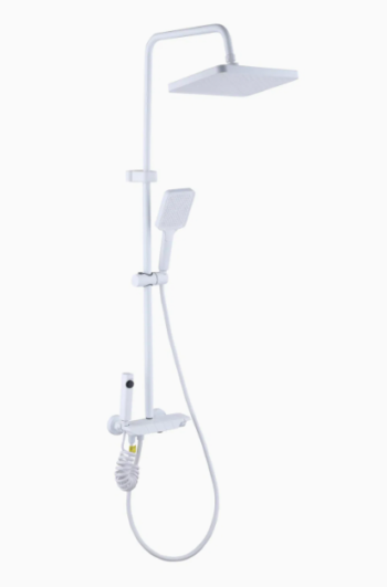 HJ-H046 Square Brass Shower Set with Shelf and Piano Key - White